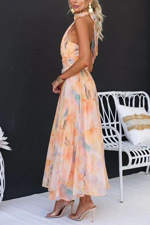 Women's halter neck open-back maxi dress