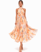 Women's halter neck open-back midi wedding guest dress