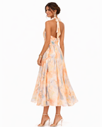 Women's halter neck open-back midi wedding guest dress
