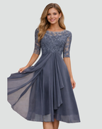 Women's lace bodice midi wedding guest dress