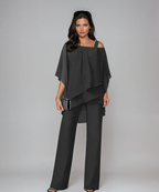 Women's layered overlay wide-leg evening trouser set