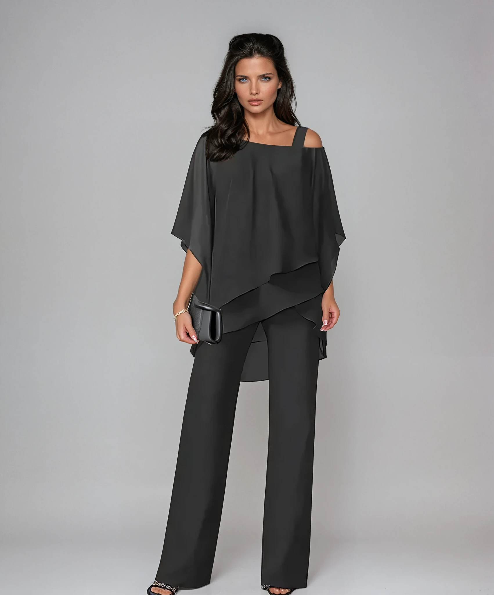 Women's layered overlay wide-leg evening trouser set