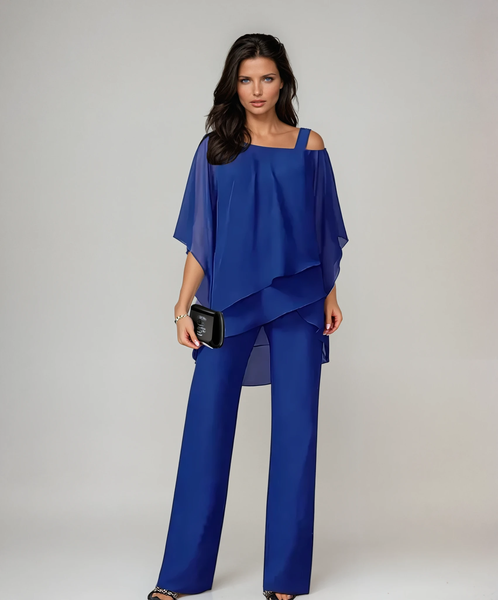 Women's layered overlay wide-leg evening trouser set
