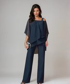 Women's layered overlay wide-leg evening trouser set