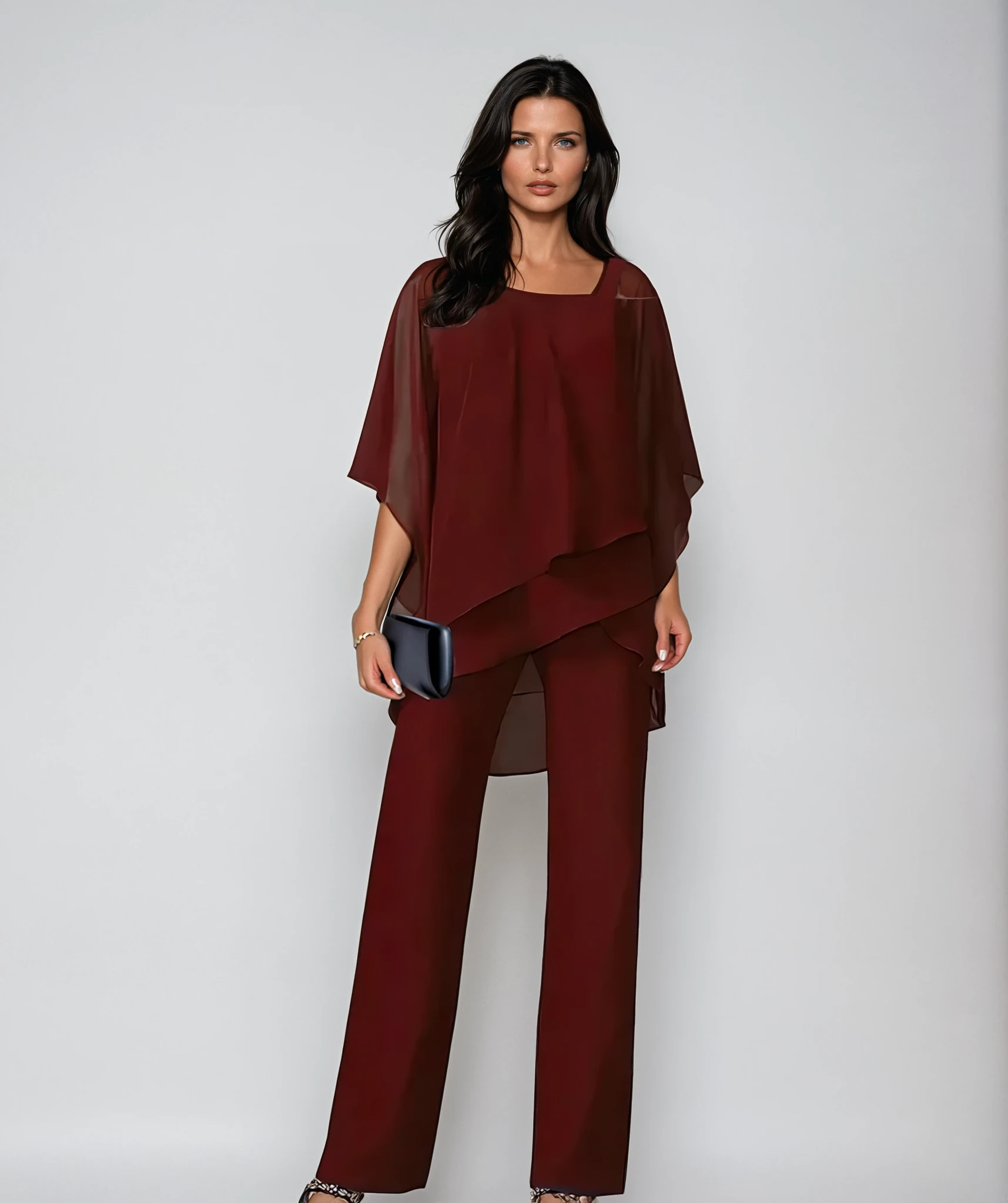 Women's layered overlay wide-leg evening trouser set