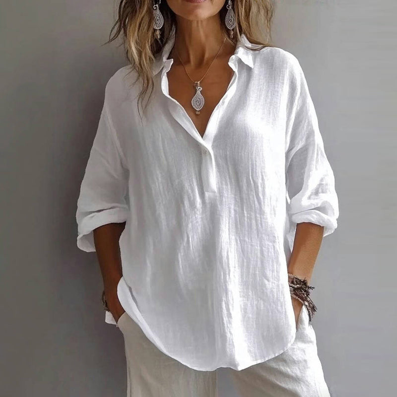 Women's long sleeve button-front vacation blouse