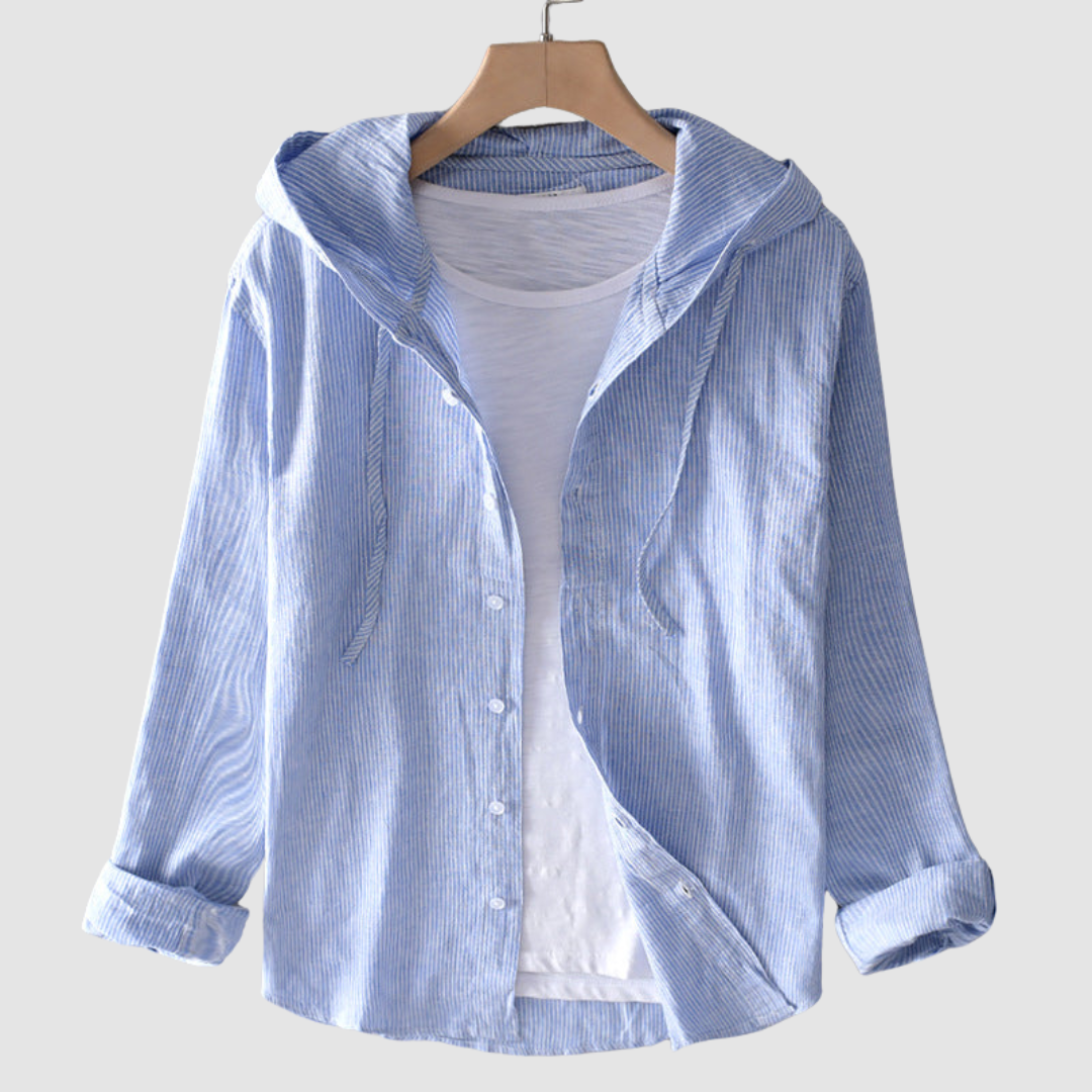 Women's long sleeve hooded button-front blouse