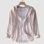 Women's long sleeve hooded button-front blouse