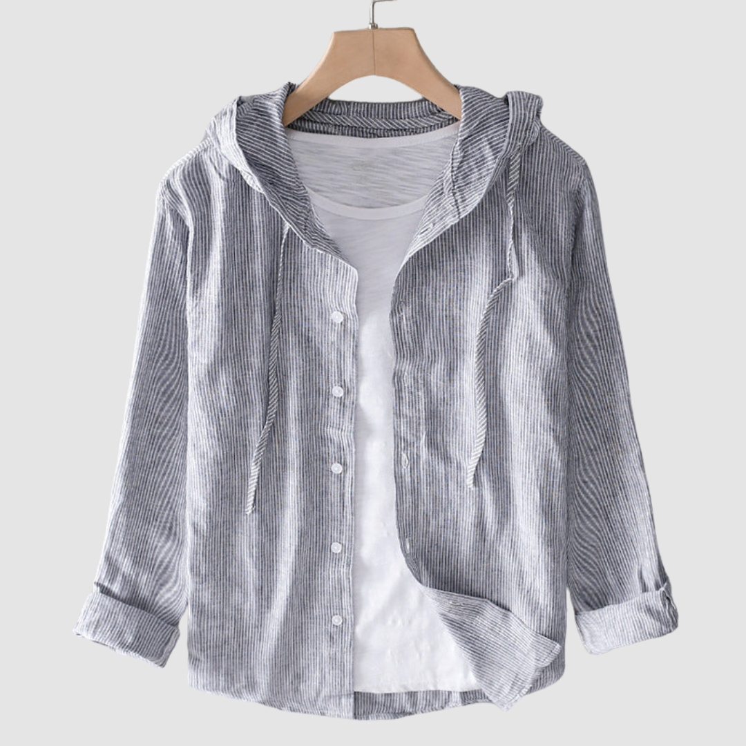 Women's long sleeve hooded button-front blouse