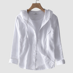 Women's long sleeve hooded button-front blouse