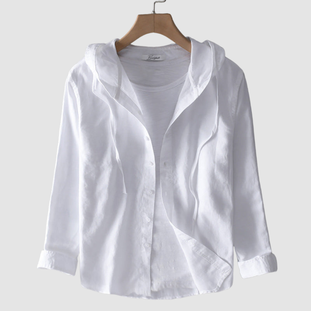 Women's long sleeve hooded button-front blouse