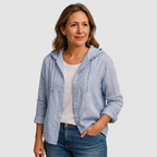 Women's long sleeve hooded button-front blouse
