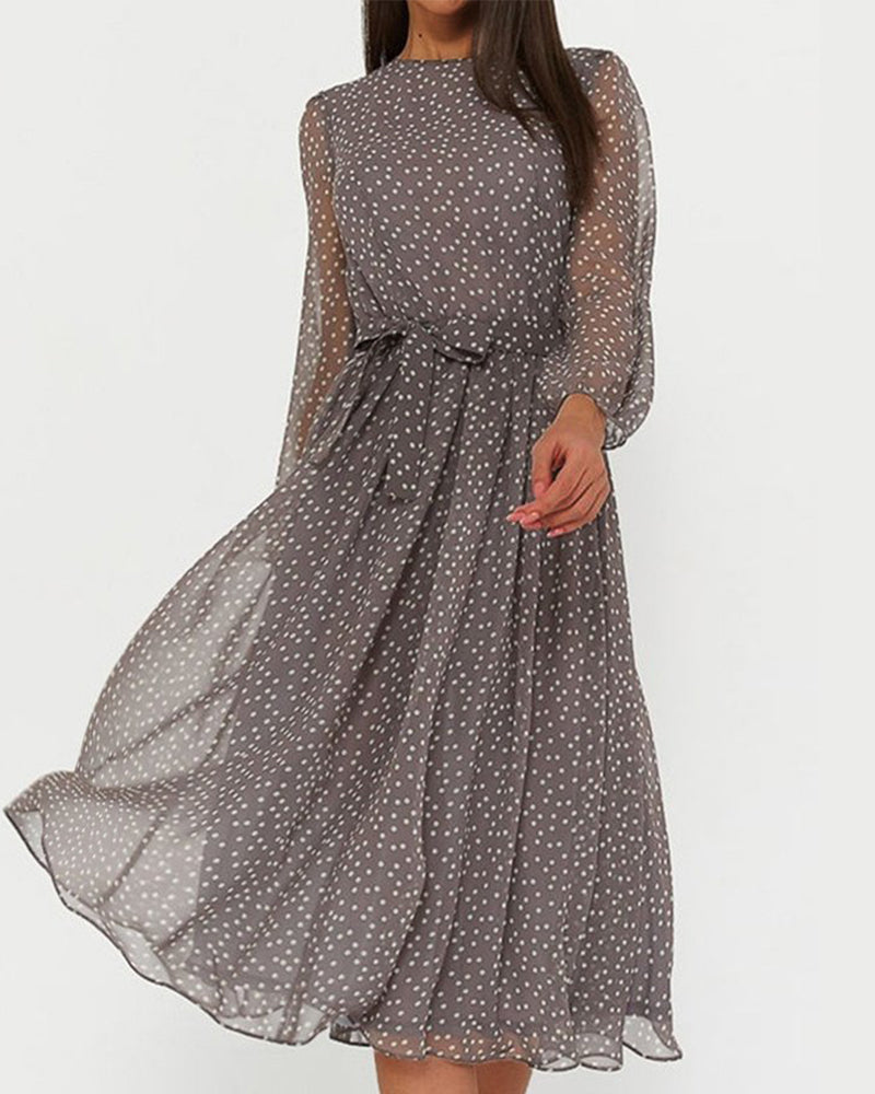 Women's long sleeve polka dot midi dress