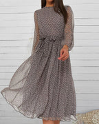 Women's long sleeve polka dot midi dress
