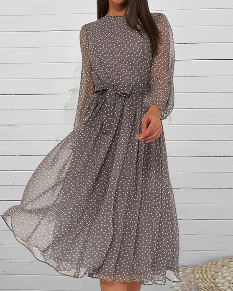 Women's long sleeve polka dot midi dress