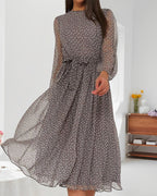 Women's long sleeve polka dot midi dress