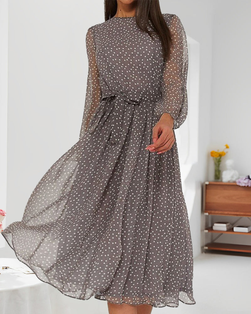 Women's long sleeve polka dot midi dress