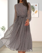 Women's long sleeve polka dot midi dress