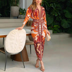 Women's long sleeve v-neck midi dress