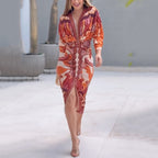 Women's long sleeve v-neck midi dress