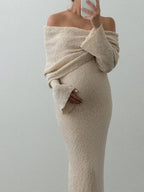 Women's off-shoulder long-sleeve maternity maxi dress