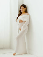 Women's off-shoulder long-sleeve maternity maxi dress
