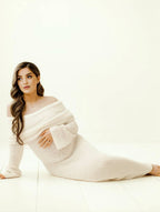 Women's off-shoulder long-sleeve maternity maxi dress