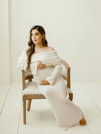 Women's off-shoulder long-sleeve maternity maxi dress