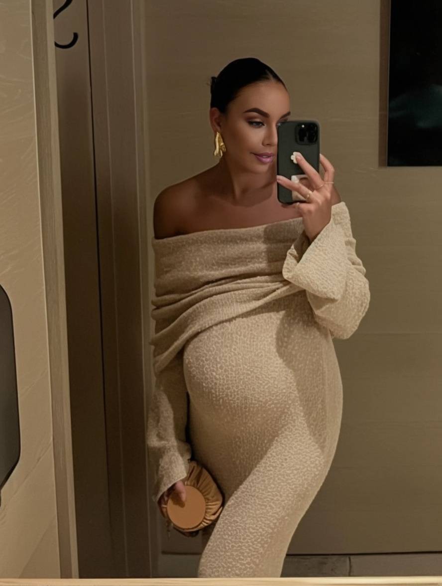 Women's off-shoulder long-sleeve maternity maxi dress