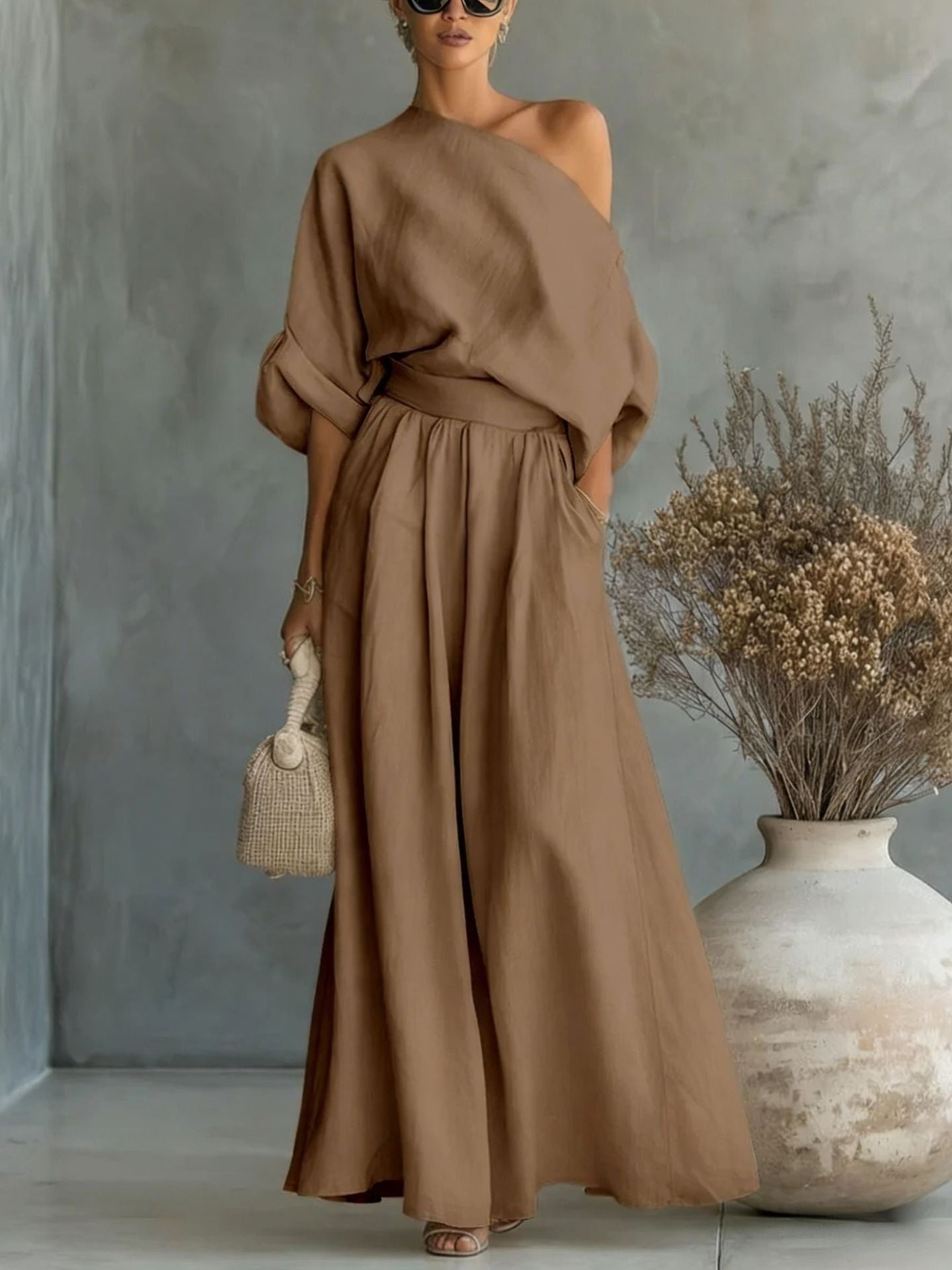 Women's off-shoulder wide-leg two piece set