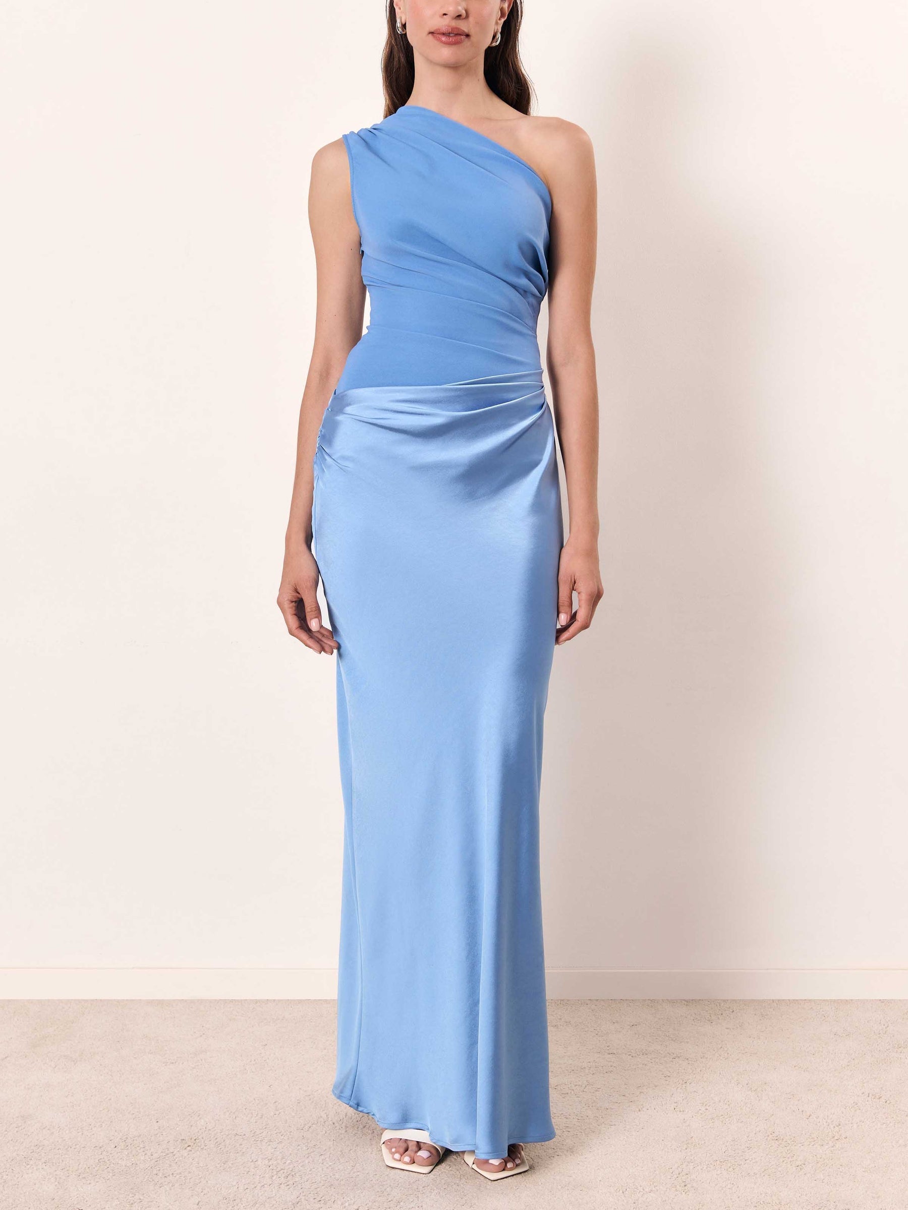 Women's one-shoulder pleated evening maxi dress