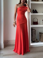 Women's one-shoulder ruched maxi evening dress