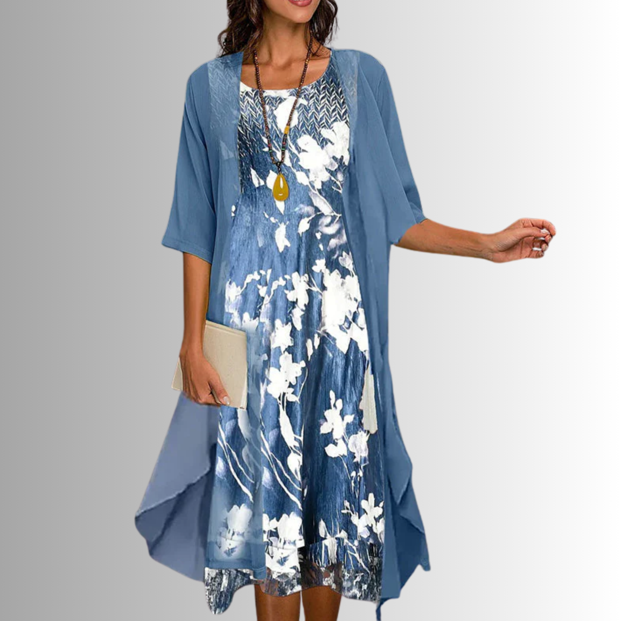 Women's open-front layered midi dress