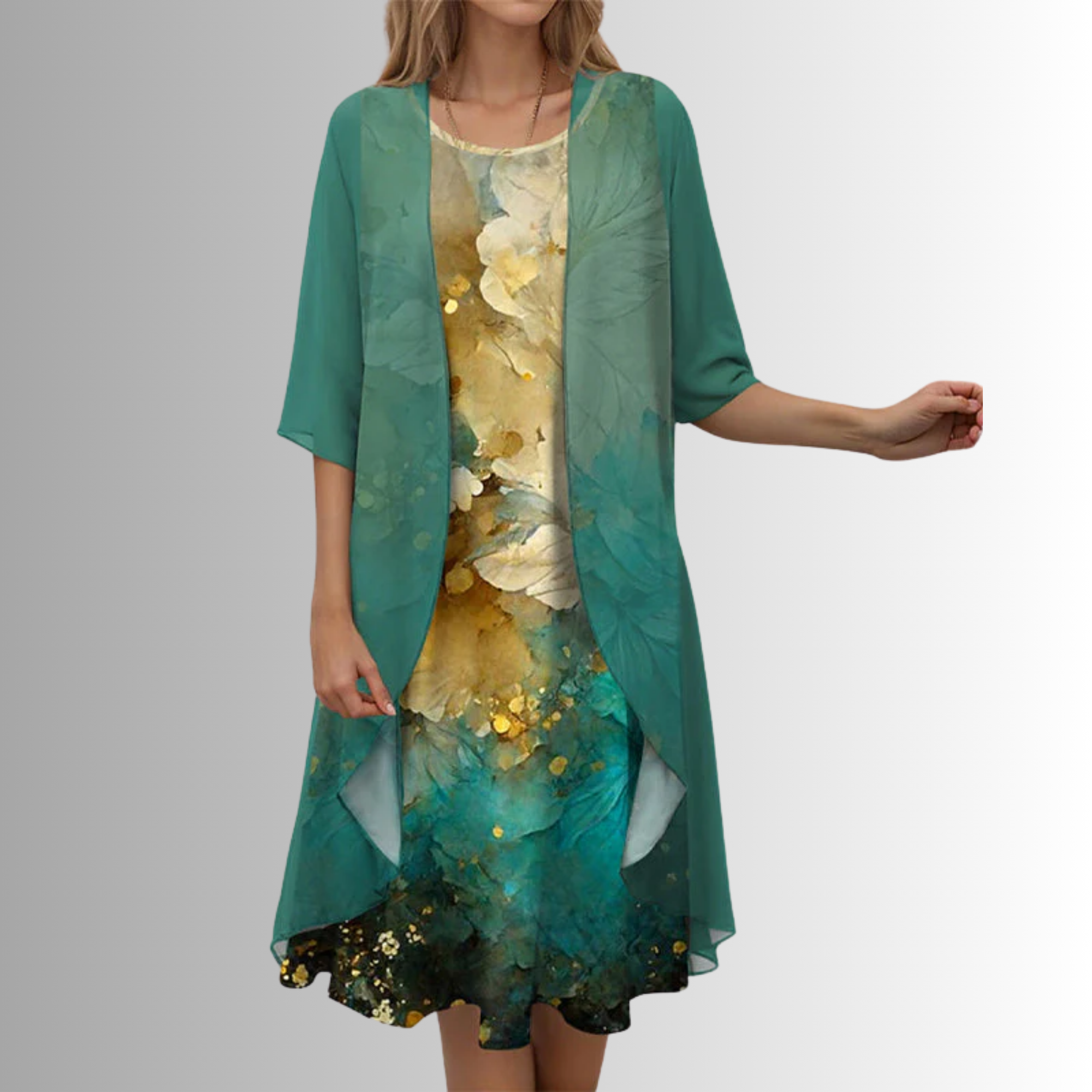 Women's open-front layered midi dress