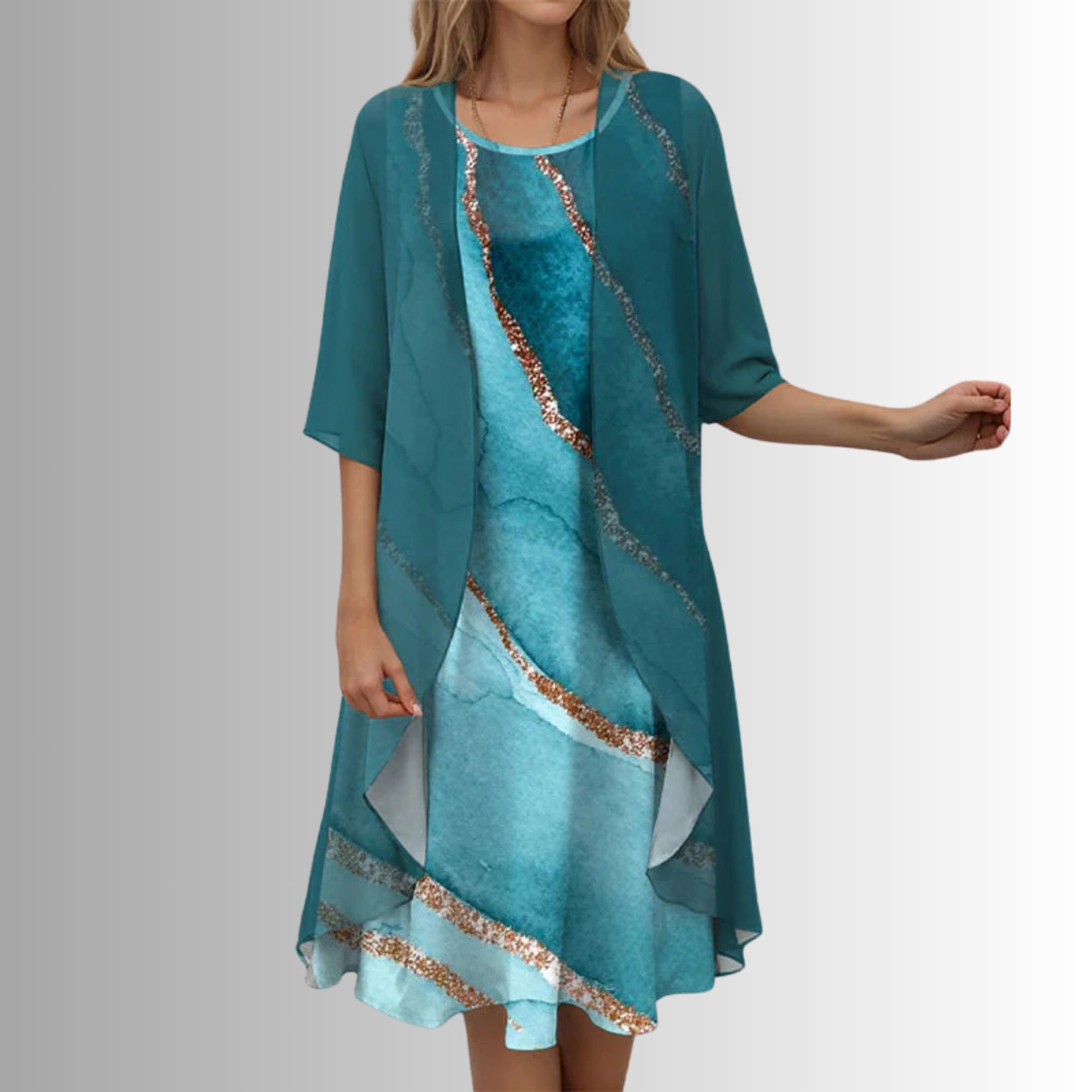 Women's open-front layered midi dress