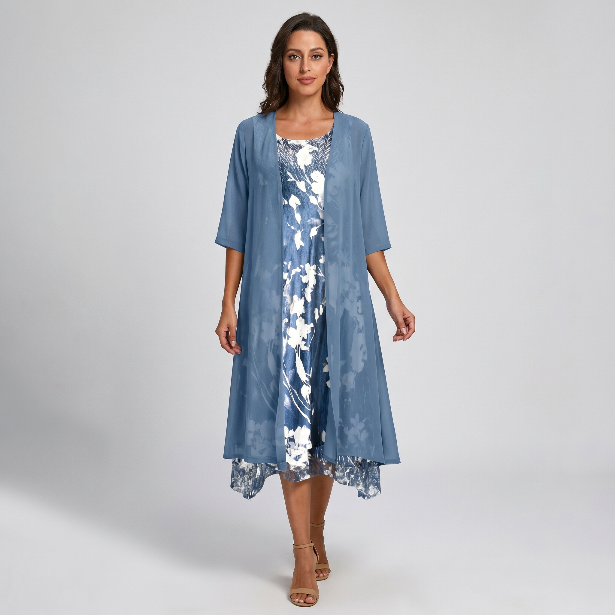 Women's open-front layered midi dress