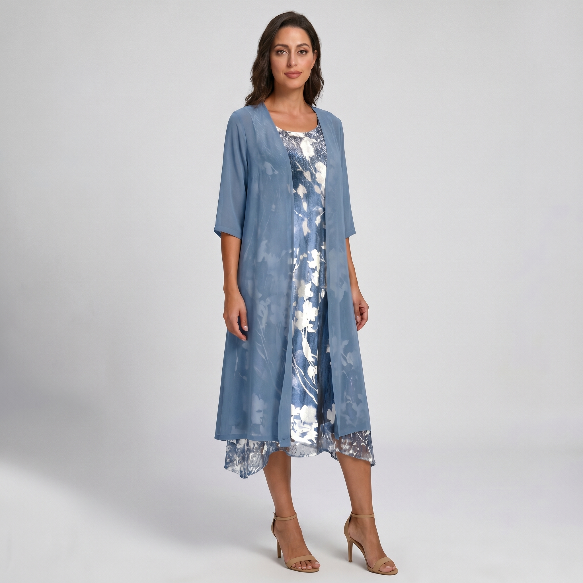 Women's open-front layered midi dress