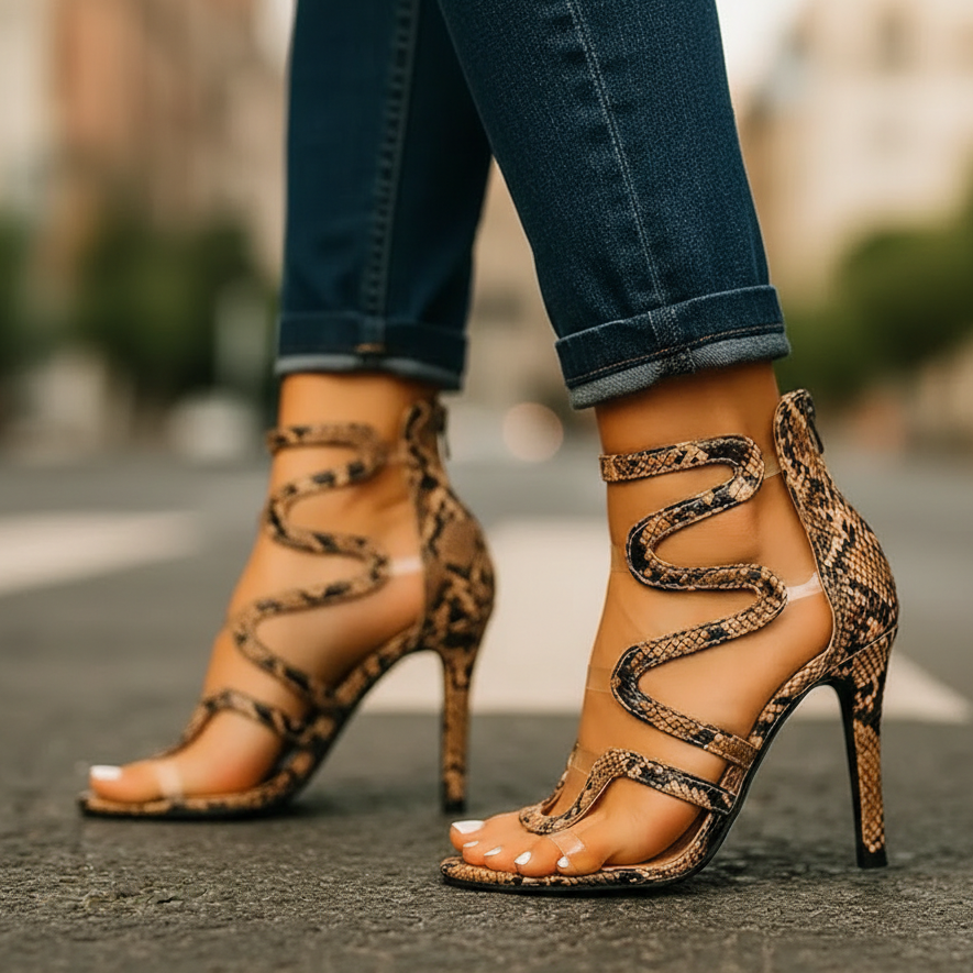 Women's open-toe strappy evening heeled sandals