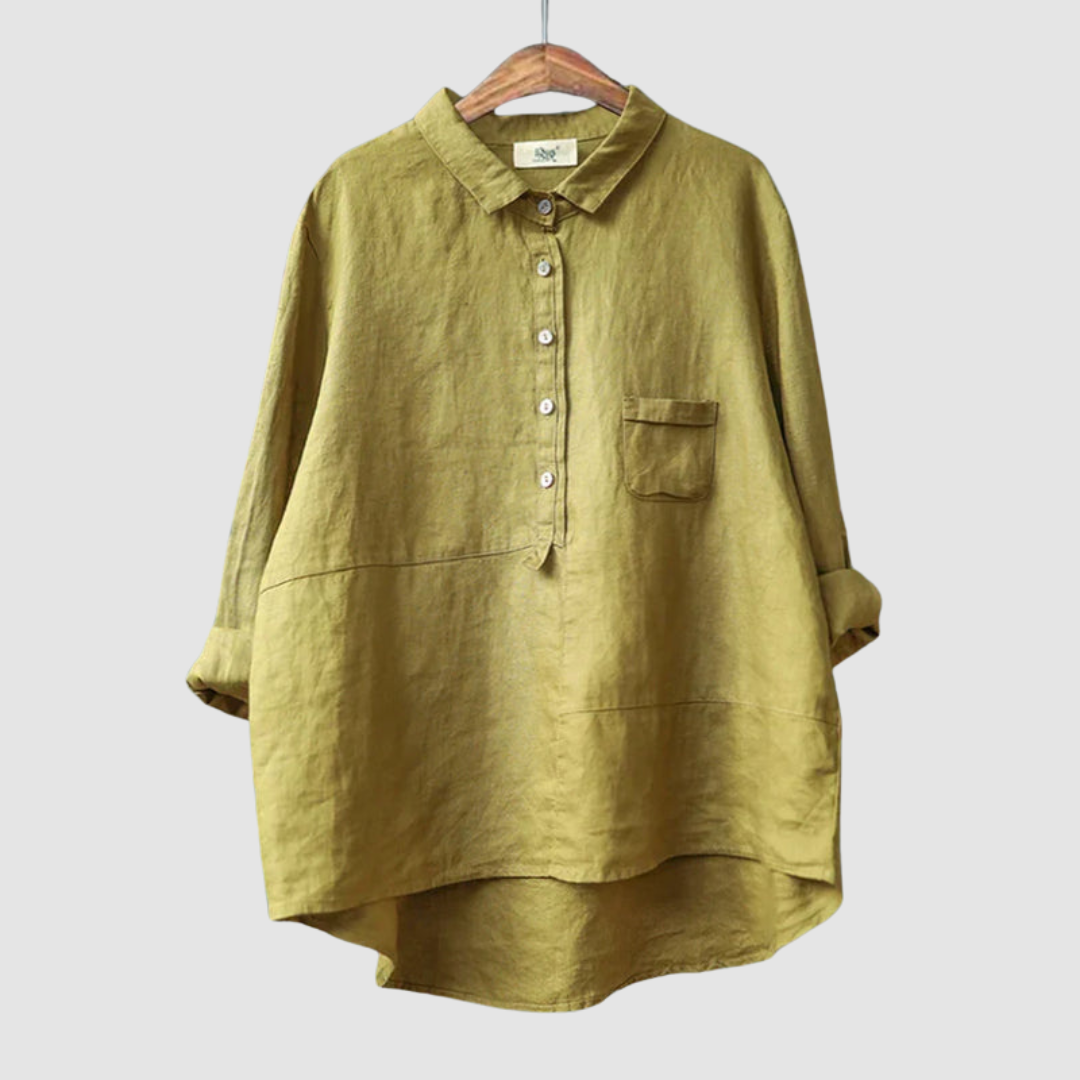 Women's oversized button-front hi-low blouse