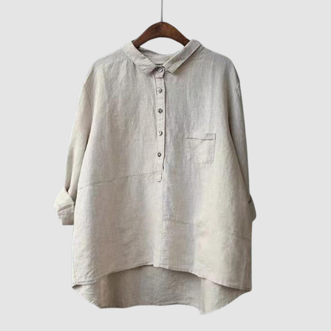 Women's oversized button-front hi-low blouse