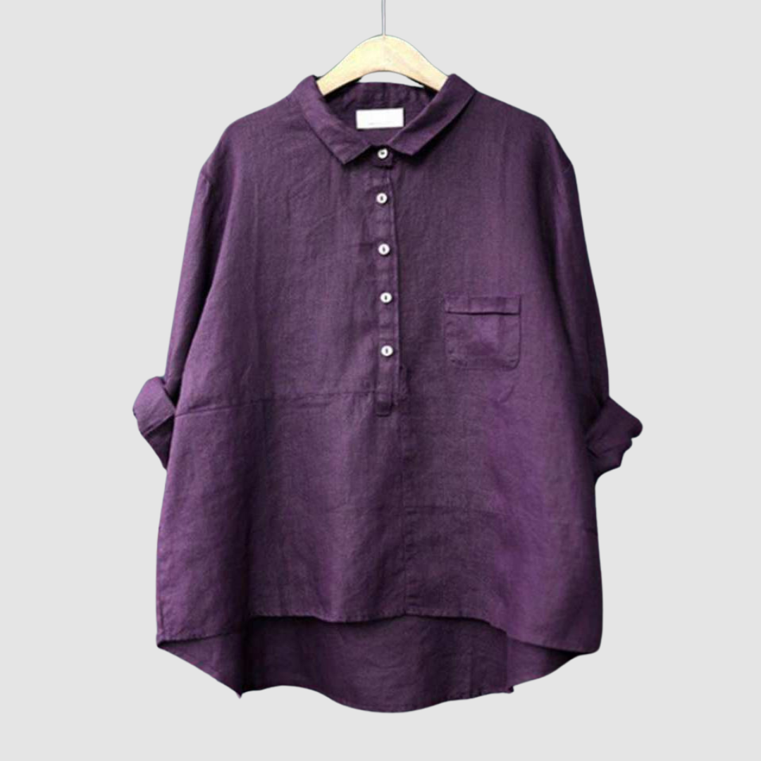 Women's oversized button-front hi-low blouse