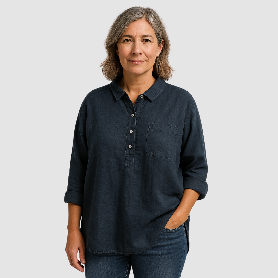 Women's oversized button-front hi-low blouse