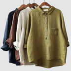 Women's oversized button-front hi-low blouse