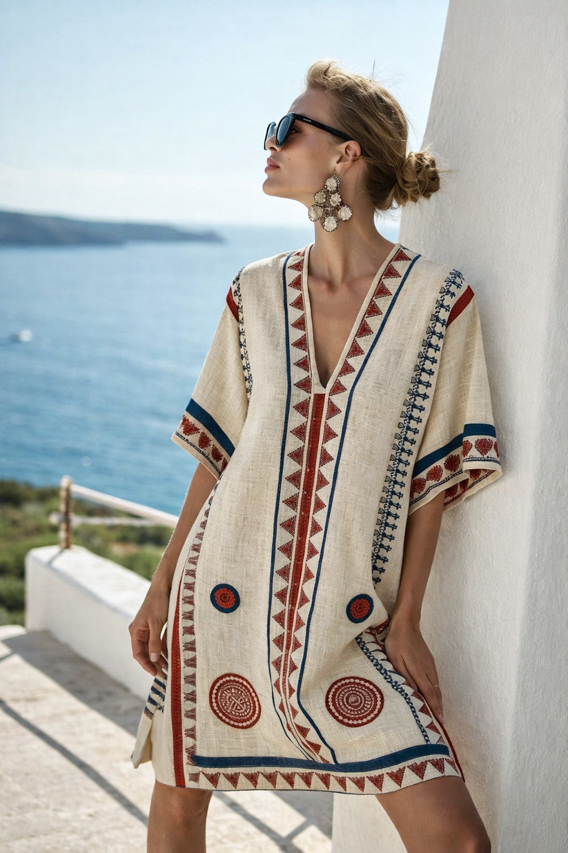 Women's oversized v-neck resort kaftan dress