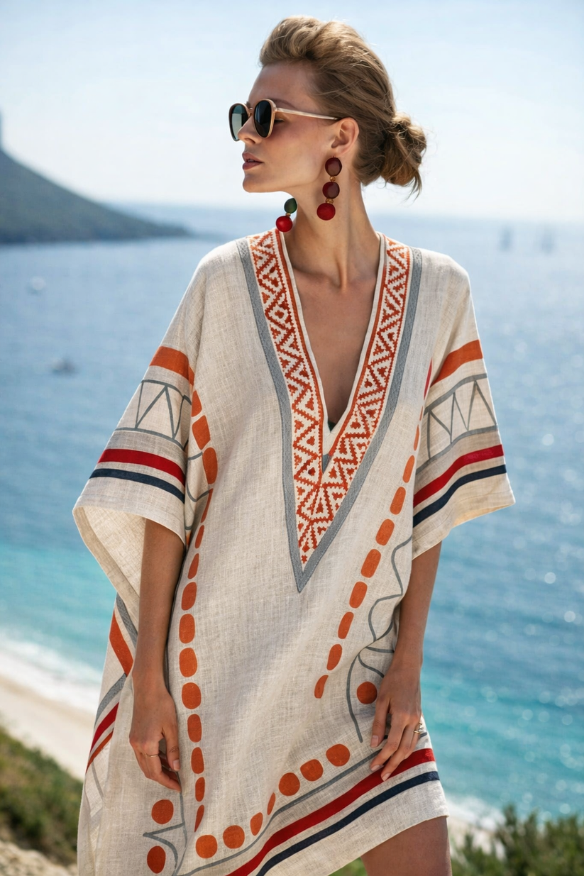 Women's oversized v-neck resort kaftan dress