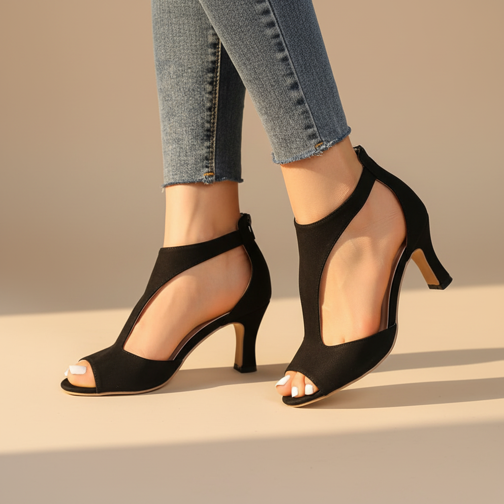 Women's peep-toe cut-out block heel sandals