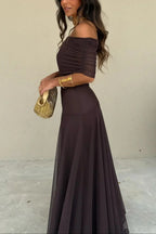 Women's pleated one-shoulder maxi dress