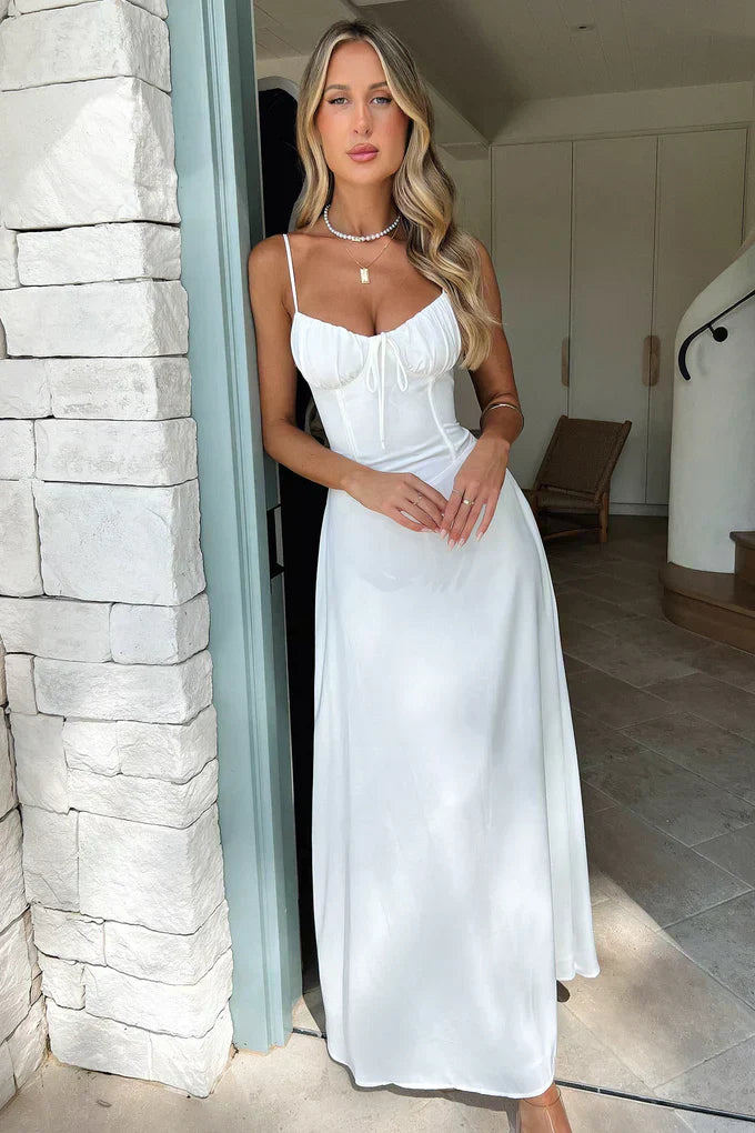 Women's ruched tie-front maxi wedding guest dress