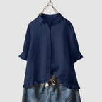 Women's ruffle hem button-front summer blouse