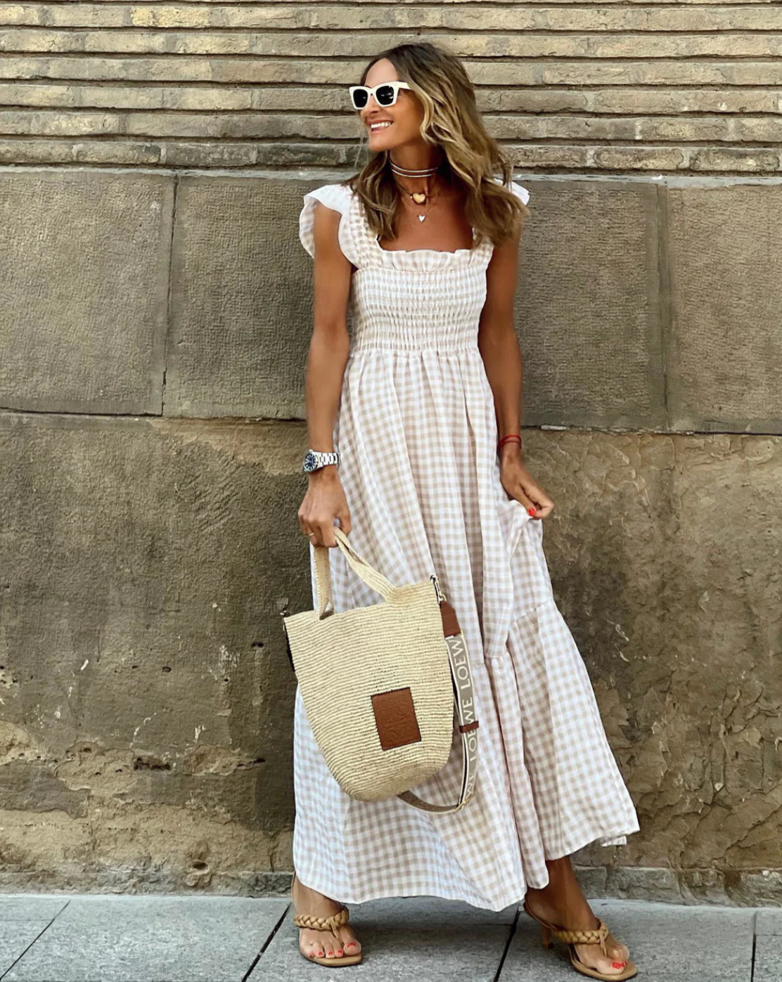 Women's ruffle sleeve smocked maxi dress